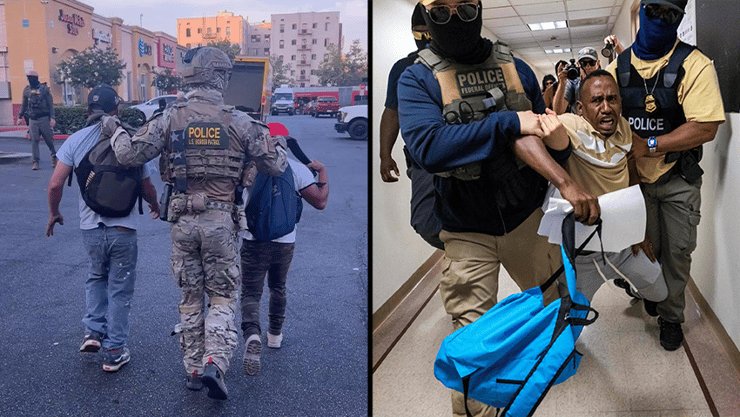 פשיטה של סוכני הגירה ICE ב ארה"ב נגד מהגרים ב לוס אנג'לס כחלק ממבצע גירוש המוני , סוכני הגירה בבית משפט לענייני הגירה ב ניו יורק ארה"ב יולי