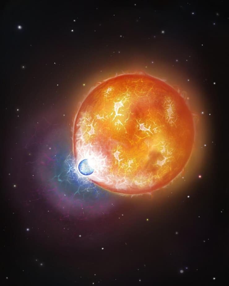 הדמיה של מיזוג הכוכבים החמים, שיצר את הננס הלבן האולטרה-מאסיבי WD 0525+526 (איור: Dr. Snehalata Sahu/University of Warwick) הדמיה של מיזוג הכוכבים החמים, שיצר את הננס הלבן האולטרה-מאסיבי WD 0525+526