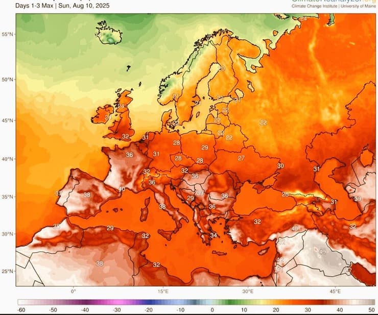 מפת גל החום היום