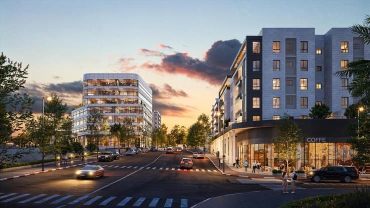 הדמיית הפרויקט של רמי לוי נדל"ן בראש העין (הדמיה: בת אל זיתוני V5 אדריכלים) הדמיית הפרויקט של רמי לוי נדל"ן בראש העין