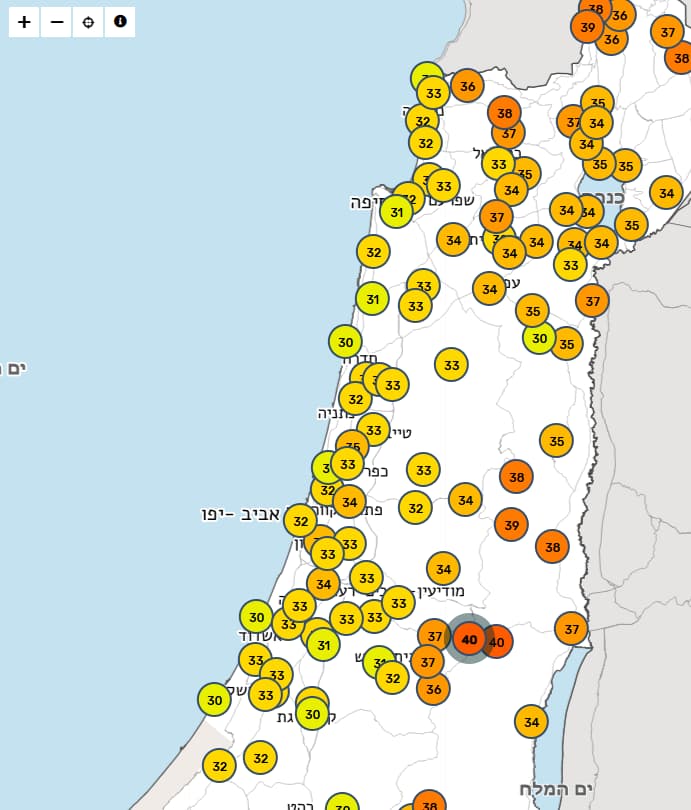 הטמפרטורות בארץ בשעה 10:00 בבוקר