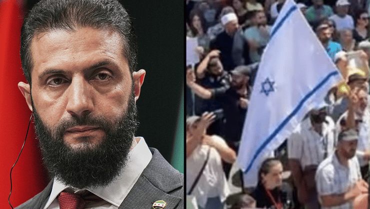 חצי חצי דגלי ישראל במחאות דרוזים ב סוריה והנשיא הסורי אחמד א-שרע