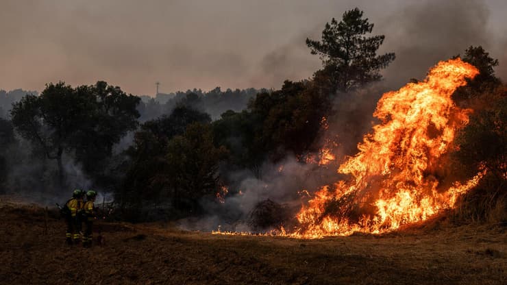 לוחמי לוחמים כבאי כבאים ספרד גליציה לוגו סן מרטינו שריפה שריפות יער משבר שינוי האקלים גל מכת חום מאמצי הכיבוי אירופה