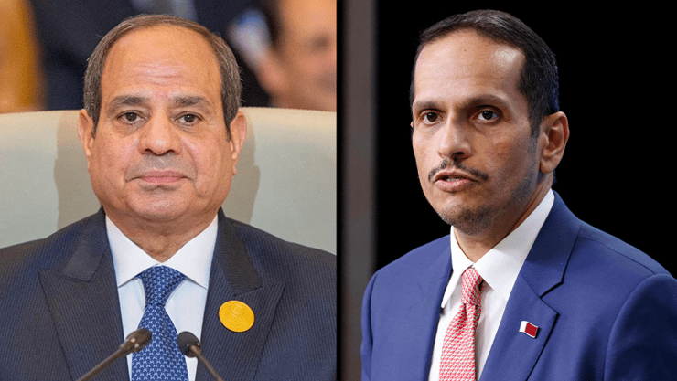 תמימות דעים בקרב המתווכות. ר"מ קטאר ונשיא מצרים (צילום: Ludovic MARIN/AFP, רויטרס/Saudi Press Agency/Handout) אאל ת'אני, א סיסי