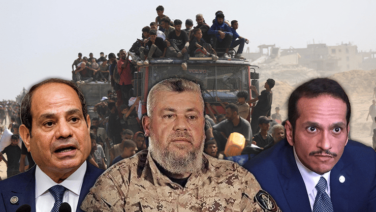 ראש ממשלת קטאר אל-ת'אני, עז א-דין חדאד ונשיא מצרים א-סיסי (צילום: REUTERS/Dawoud Abu Alkas , Ludovic MARIN / POOL / AFP, AP ) ראש ממשלת קטאר אל-ת'אני, עז א-דין חדאד ונשיא מצרים א-סיסי