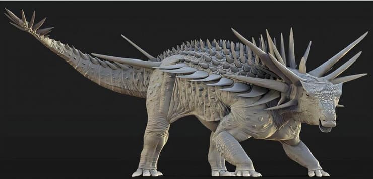 הדמיה של הדינוזאור ספיקומלוס אפר, שגופו היה עטוי קוצים, שאורכם הגיע עד למטר (איור: Matthew Dempsey) הדמיה של הדינוזאור ספיקומלוס אפר, שגופו היה עטוי קוצים, שאורכם הגיע עד למטר