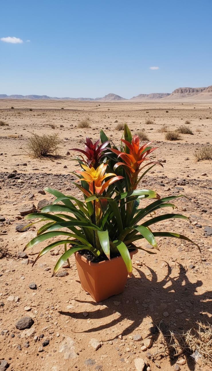 כד עם צמח מהגינה על רקע מדברי