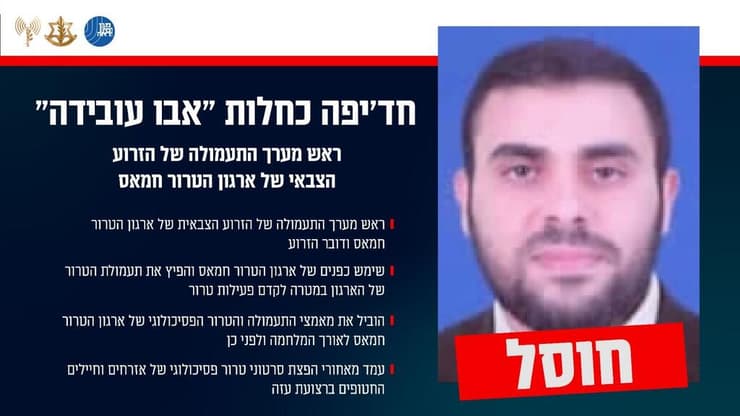 הודעת צה"ל על החיסול (צילום: דובר צה"ל) אינפוגרפיקה בנושא חיסולו של "אבו עובידה"