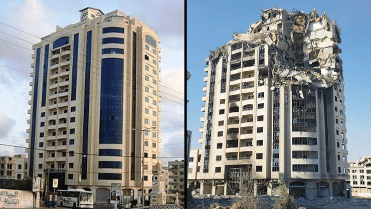 בניין רב קומות בעיר עזה שהופץ ע"י כוחות צה"ל