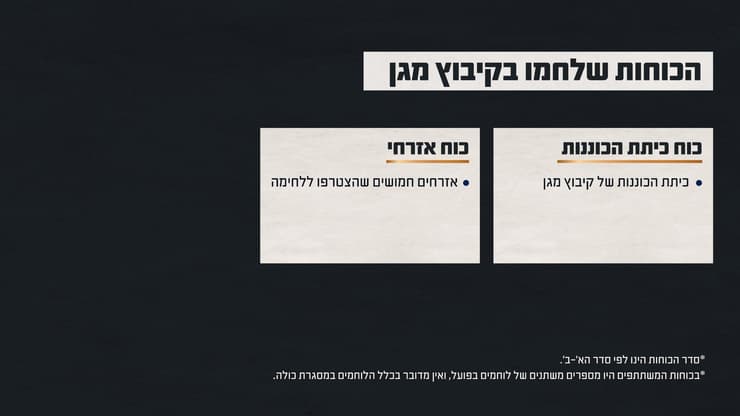 גרפיקה המציגה הכוחות שלחמו בקרב בקיבוץ מגן