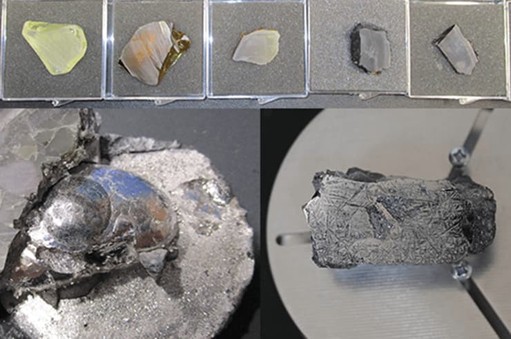 גבישי מתכות שהופקו על כדור הארץ מהחומרים שזמינים באדמת הירח במערכת הניסוי של החברה (צילום: Blue Origin) גבישי מתכות שהופקו על כדור הארץ מהחומרים שזמינים באדמת הירח במערכת הניסוי של החברה