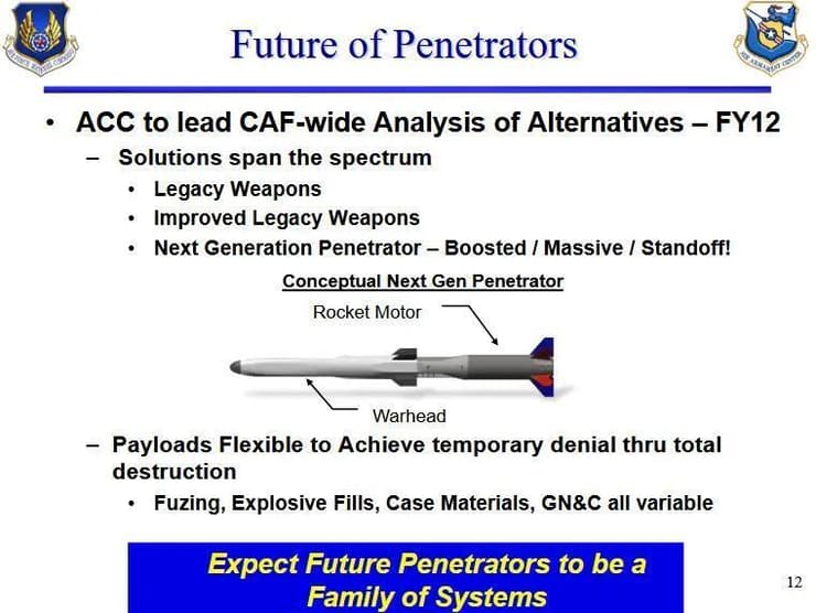 שקופית על פצצה עתידית שמפתח צבא ארה"ב מפצחת בונקרים NGP