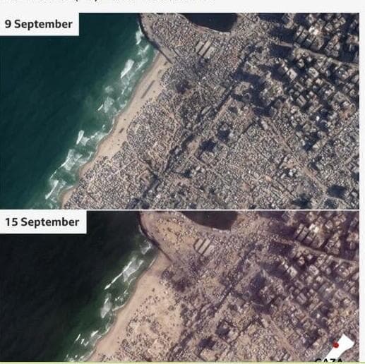 תיעוד לווין מהעקירה בעזה בזמן התקיפות