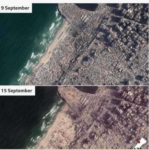 תיעוד לווין מהעקירה בעזה בזמן התקיפות