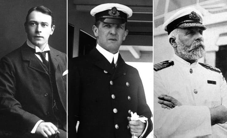 גורלה של הספינה נחרץ תוך דקות אחדות. רב החובל אדוארד סמית' (מימין), הקצין הראשון ויליאם מרדוק והמתכנן הראשי של האנייה תומס אנדרוז