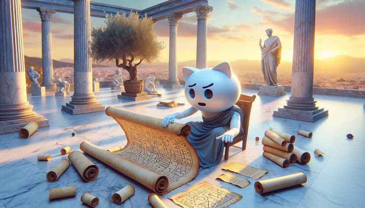 פתרון בעיה גאומטרית מימי יוון העתיקה (איור: AI-generated image) פתרון בעיה גאומטרית מימי יוון העתיקה