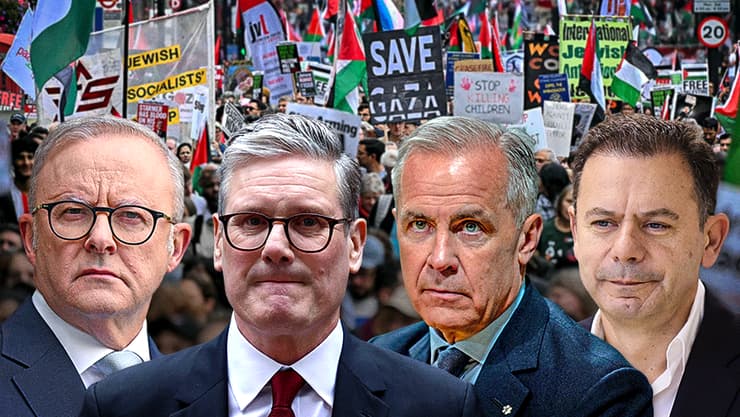 מנהיגי פורטוגל, קנדה, בריטניה ואוסטרליה. "עושים הצגה" (צילום: AAP/Lukas Coch via REUTERS, Andrej Ivanov/GETTY IMAGES NORTH AMERICA/AFP, JUSTIN TALLIS/AFP, REUTERS/Phil Noble, AP Photo/Luis Vieira ) מנהיגי פורטוגל, קנדה, בריטניה ואוסטרליה. "עושים הצגה"