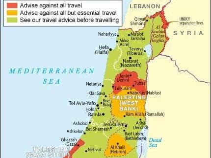 Palestine - באתר אזהרות המסע של בריטניה Map of Britain's New Israel