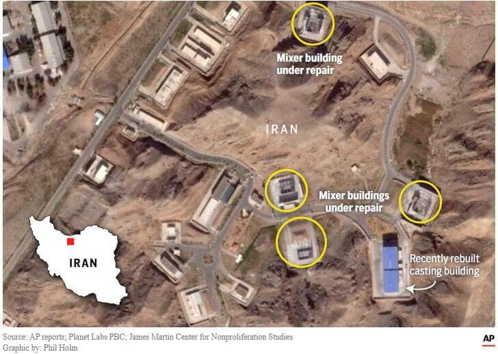 תמונת לוויין שמראה בנייה חדשה באתר בפרצ'ין (צילום: AP, Planet Labs PBC) תמונת לוויין שמראה בנייה חדשה באתר בפרצ'ין