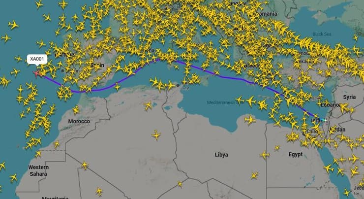 מסלול הטיסה של נתניהו לארה"ב נתיב הטיסה של נתניהו בכנף ציון מישראל לארה"ב