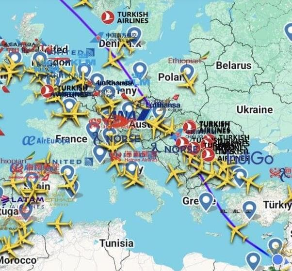 ומנגד: מסלול מטוס אל על מעל מדינות אירופה (צילום: איגוד הטייסים הישראלי) מסלול טיסת אל-על מישראל לניו-יורק