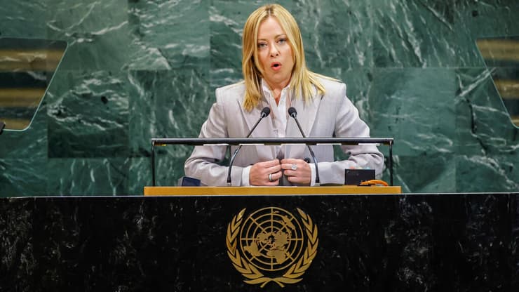 ראש ממשלת איטליה ג'ורג'ה מלוני נואמת בעצרת הכללית של האו"ם בניו יורק