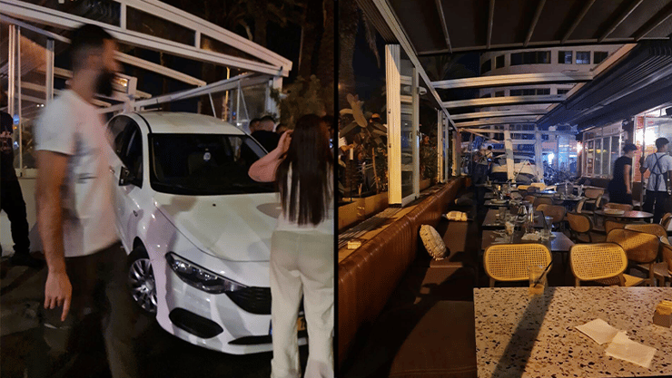 הרכב והנזק לבית הקפה (צילום: חן איטח) רכב התנגש בבית קפה "לנדוור" בקריית מוצקין