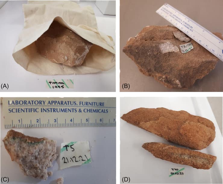 האבן שנלקחה בשנת 1995 ונשמרה במעבדות נאס"א (למעלה) ודגימות חדשות משנת 2021 (למטה)