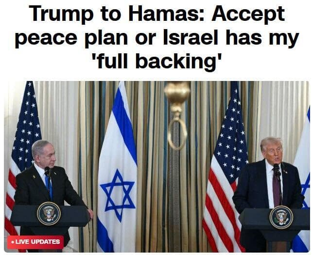 סיקור בעולם מסיבת עיתונאים טראמפ נתניהו על הסכם לסיום המלחמה CNN