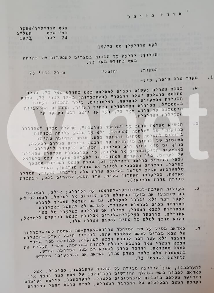 הכנות במצרים לאפשרות של פתיחה באש 24 בינואר 1973 אשרף מרואן