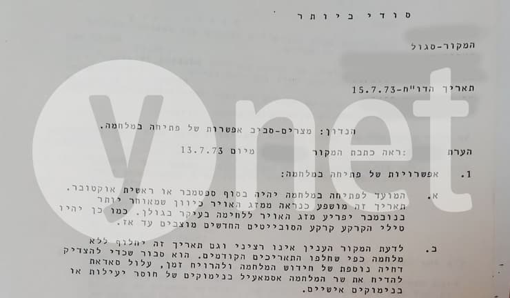 הודעה שהמלחמה תפרוץ בספטמבר אוקטובר אבל העניין לא רציני אשרף מרואן 14 ביולי 1973