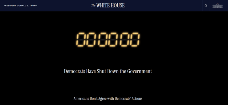 האתר של הבית הלבן על השבתת הממשל האמריקני