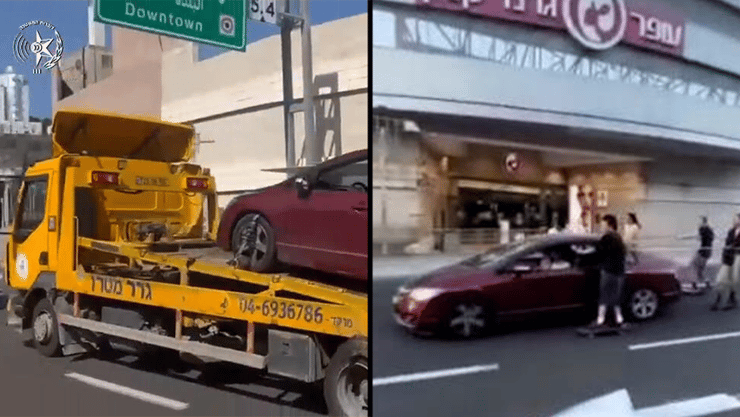 תיעוד: נהג גורר עם מכוניתו נערים על סקייטבורד בכיפור
