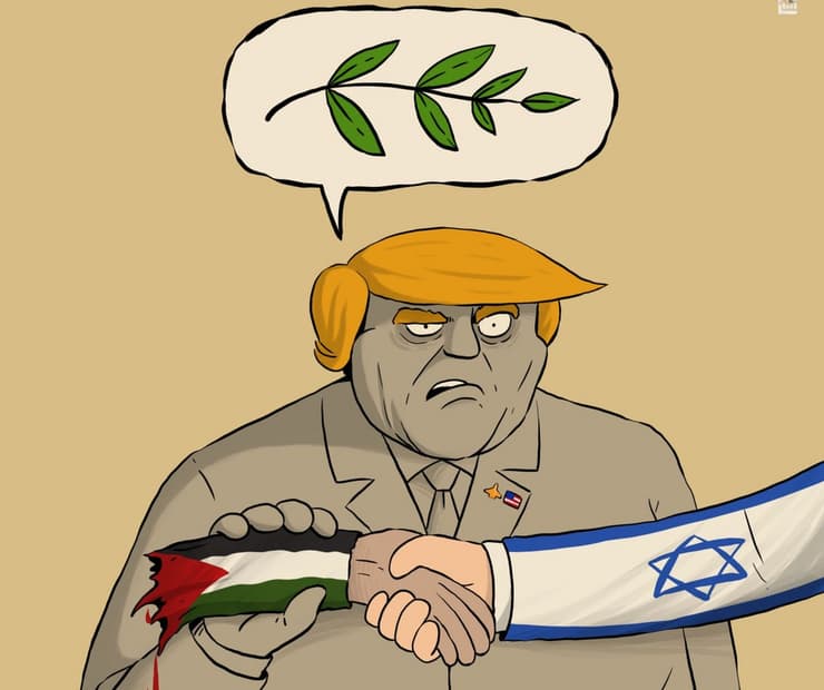 קריקטורה של הקריקטוריסט התימני כמאל שרף על העסקה