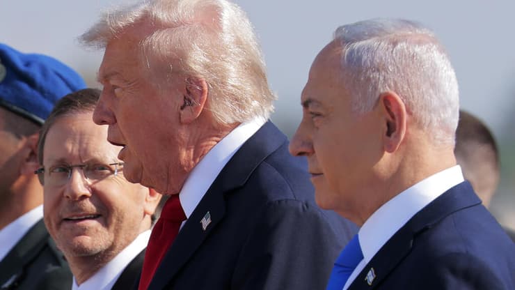 בנימין נתניהו יצחק הרצוג קבלת פנים ל נשיא ארה"ב דונלד טראמפ ב בנתב"ג