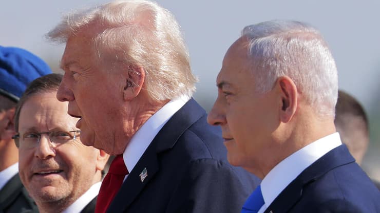 בנימין נתניהו יצחק הרצוג קבלת פנים ל נשיא ארה"ב דונלד טראמפ ב בנתב"ג