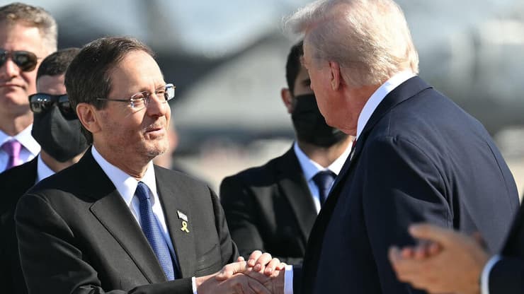 יצחק הרצוג קבלת פנים ל נשיא ארה"ב דונלד טראמפ ב בנתב"ג