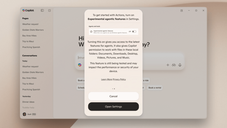 תכונת Copilot Actions (מיקרוסופט) תכונת Copilot Actions