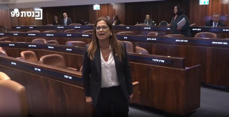 בן ארי עונה לאמסלם. "שוביניסט, מיזוגן!" (צילום: ערוץ כנסת ) עימות בין מירב בן ארי לדודי אמסלם בכנסת