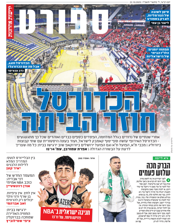 שער מוסף הספורט של "ידיעות אחרונות", הבוקר