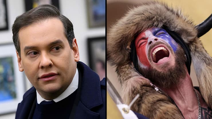 גם ג'ייקוב צ'נסלי, "הפורץ עם הקרניים" ממהומות הקפיטול, זכה לחנינה מטראמפ – וכך גם הנוכל הרפובליקני ג'ורג' סנטוס (צילום: Mandel NGAN / AFP, gettyimages) ארה"ב חבר בית הנבחרים ג'ורג' סנטוס הודח רפובליקני נוכל