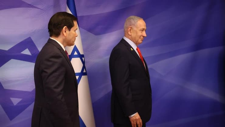 "זה לא ביבי-סיטינג". נתניהו ורוביו, הערב (צילום: אלכס קולומויסקי) הצהרה ופגישה של מזכיר המדינה של ארה"ב מרקו רוביו ורה"מ בנימין נתניהו
