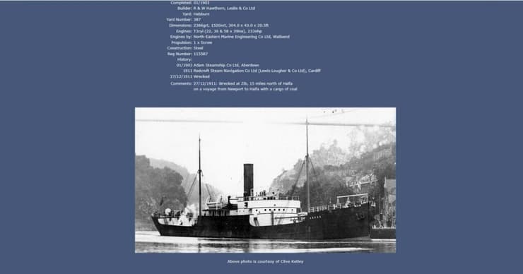 נתוני הספינה שטבעה