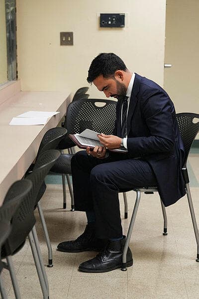 ממדאני בהכנות האחרונות לעימות, בלילה הקודם (HIROKO MASUIKE/REUTERS) העימות הטלוויזיוני האחרון לראשות העיר ניו יורק