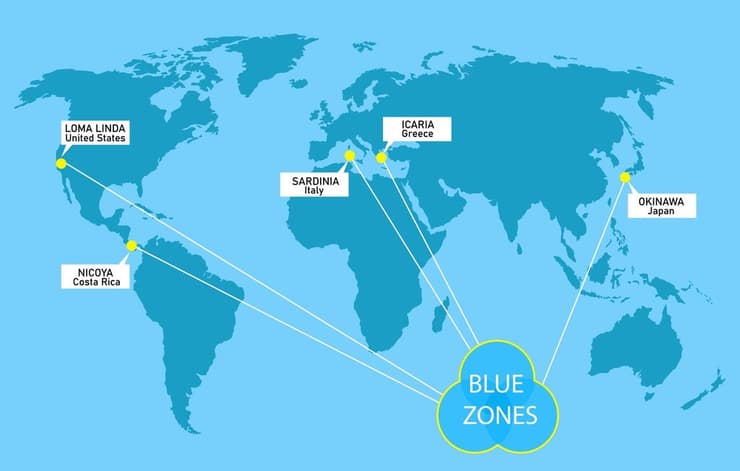 אזורים כחולים בעולם. החוקרים ביקשו להבין מה גורם לאוכלוסייה להזדקן עם בריאות טובה יותר (צילום: shutterstock) blue zones אזורים כחולים הזדקנות בריאה