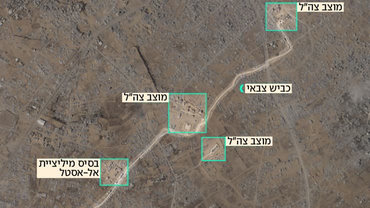 מוצבי צה"ל ובסיס מיליציית אל-אסטל על הקו הצהוב, לפי ההסכם (צילום: מתוך סקיי ניוז ) מוצבי צה"ל ובסיס מיליציית אל-אסטל על הקו הצהוב, לפי ההסכם