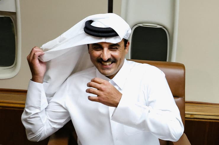 אמיר קטאר תמים בן חמד אל-ת'אני במפגש עם נשיא ארה"ב טראמפ ב אייר פורס 1