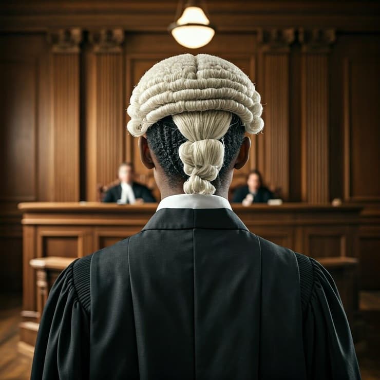 "אפליה על רקע שיער". עם פאה בבית המשפט (צילום: shutterstock) פאה עורך דין שחור אילוסטרציה