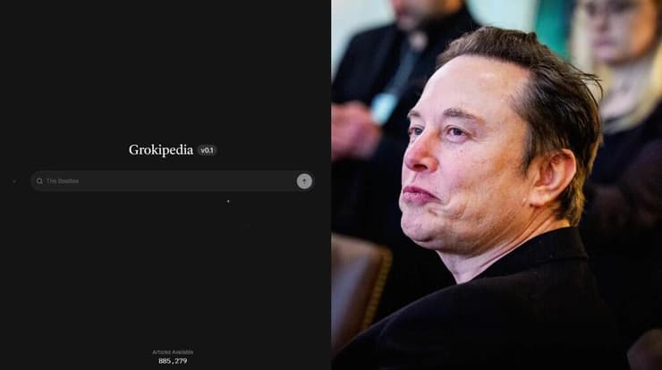 אילון מאסק וגרוקיפדיה (רויטרס, צילום מסך) אילון מאסק השיק את גרוקיפדיה