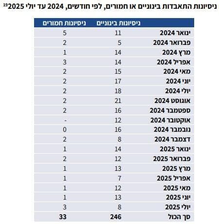 נתוני ניסיונות התאבדות בקרב חיילי צה"ל מינואר 2024 עד יולי 2025 (מתוך: דוח של מרכז המחקר והמידע של הכנסת) נתוני ניסיונות התאבדות בקרב חיילי צה"ל מינואר 2024 עד יולי 2025